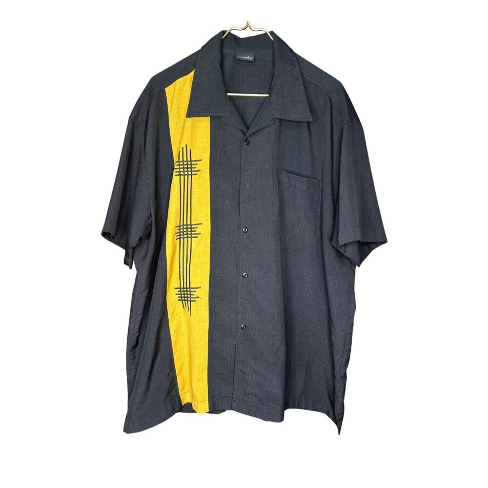Steady Classics Mens 3X Black & Yellow Bowling Shirt With Embroidered Stripe Des